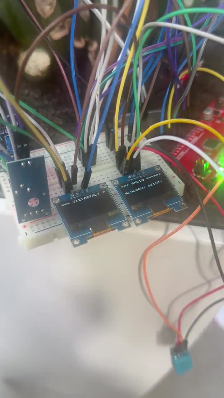 Breadboard with display module and wiring
